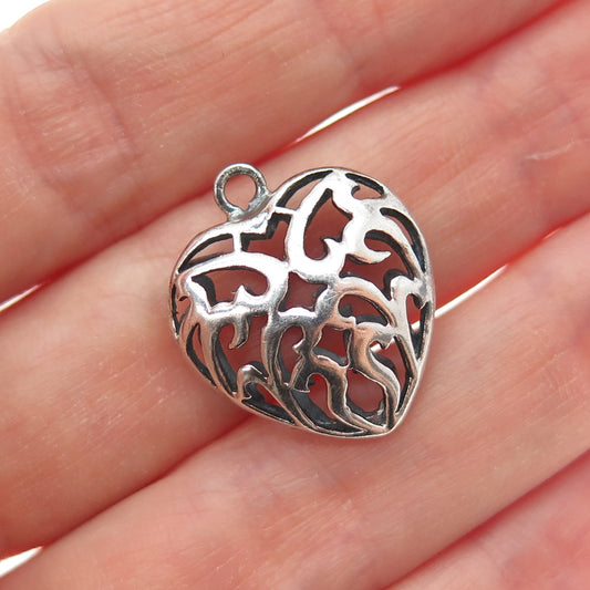 925 Sterling Silver Vintage Ornate Heart Oxidized Minimalist Charm Pendant