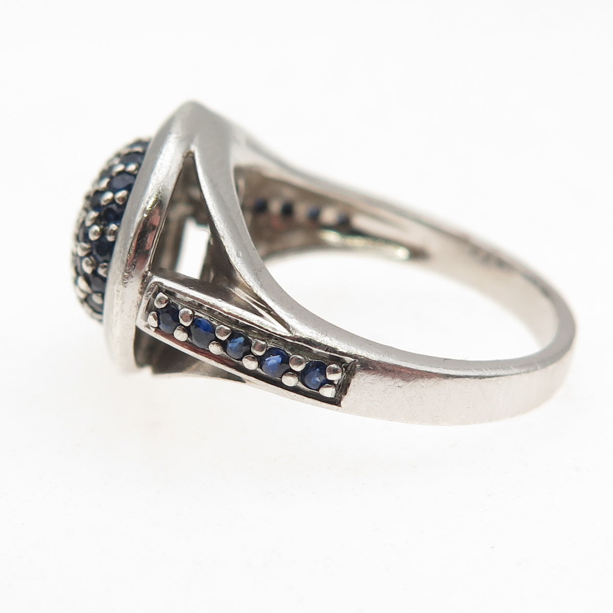 925 Sterling Silver Real Round-Cut Sapphire Ring Size 7.75
