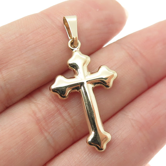 14K Yellow Gold Fleur de Lis Cross Religious Charm Pendant