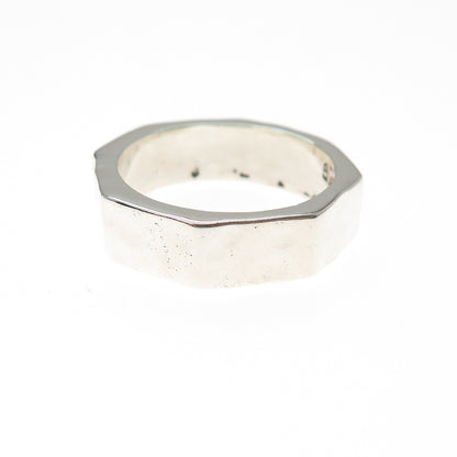 925 Sterling Silver Vintage Modernist Hammered Band Ring Size 9.25
