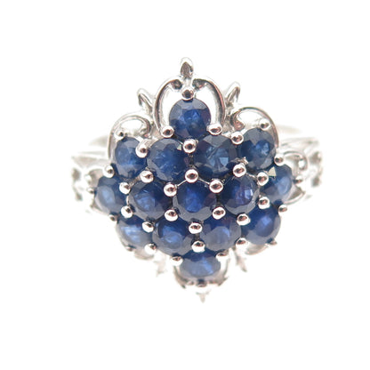 Chuck Clemency Sterling Silver Real Round-Cut Sapphire Cluster Ring Size 7.25
