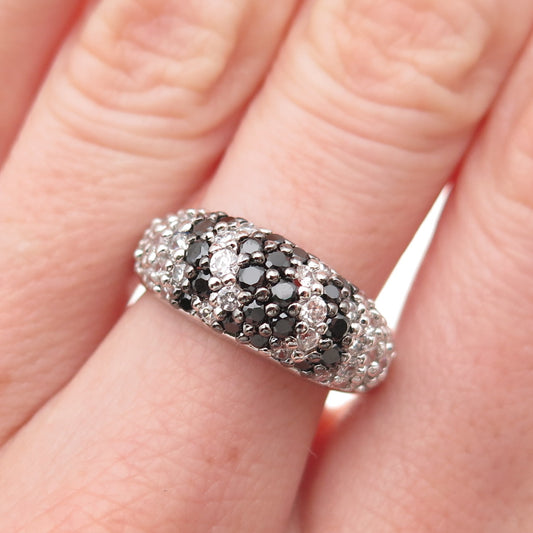 925 Sterling Silver Round-Cut Black & White C Z Zebra Ring Size 7