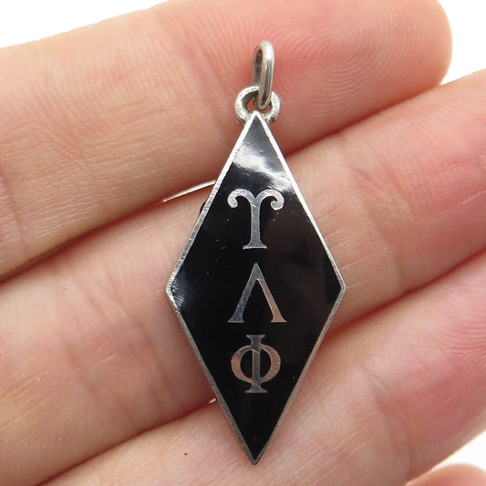 OSCAR CAPLAN 925 Sterling Silver Antique Enamel Upsilon Alpha Phi Pendant