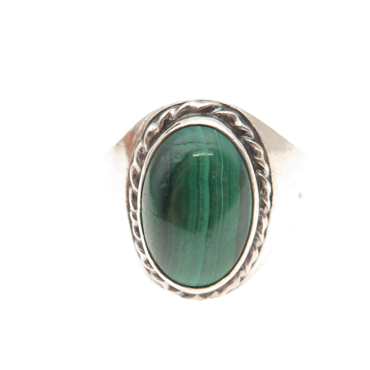 Old Pawn Sterling Silver Vintage Southwestern Malachite Tribal Ring Size 10.5