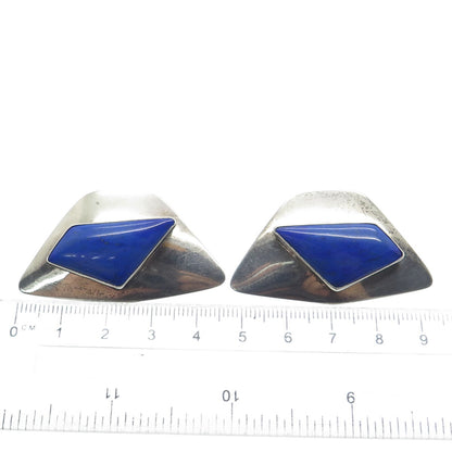 SAM LOVATO Old Pawn 925 Sterling Silver Vintage Lapis Tribal Clip On Earrings