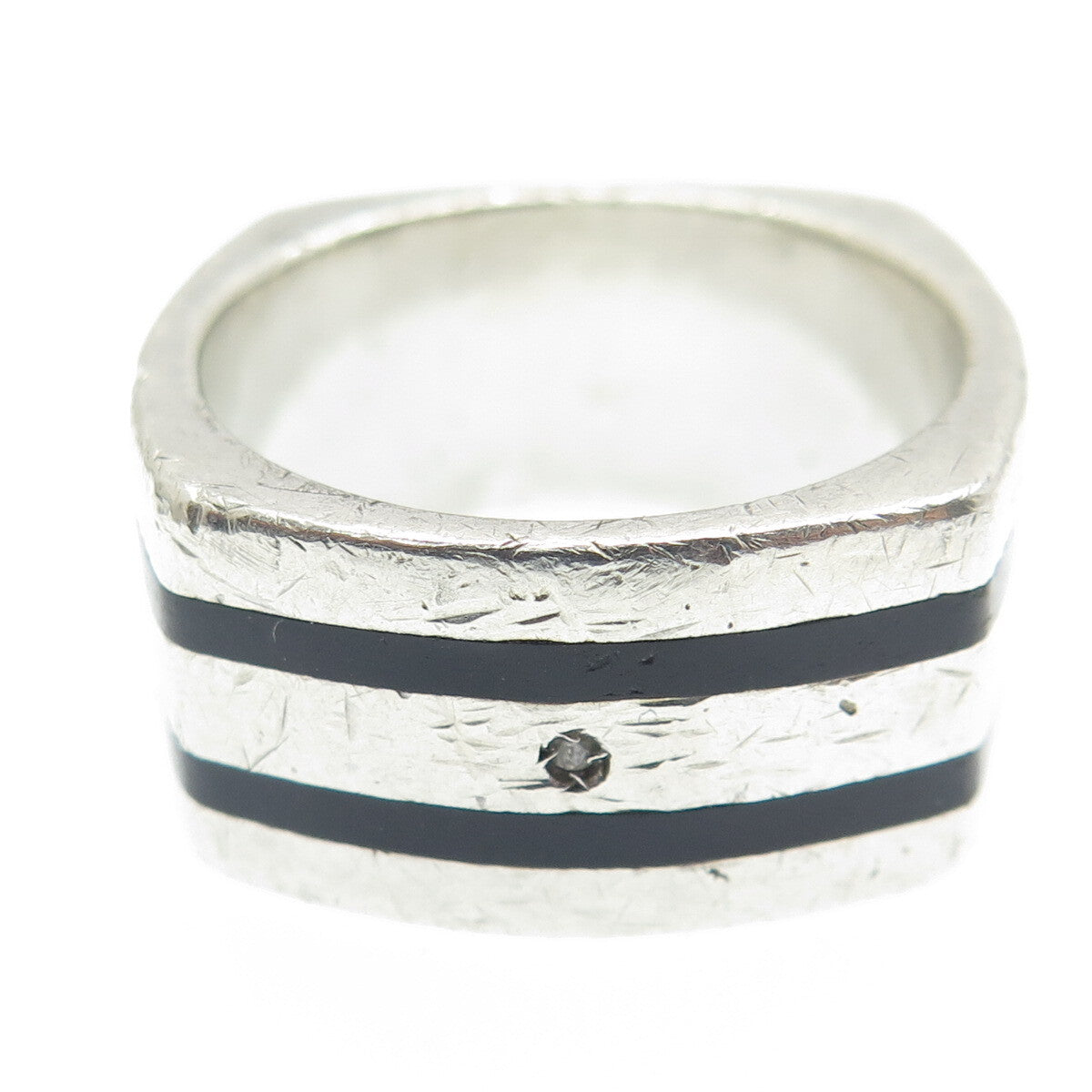 HD/N 925 Sterling Silver Vintage Real Diamond & Black Onyx Ring Size 11.25