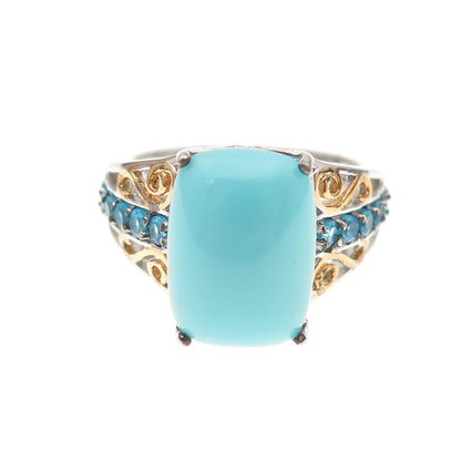 Chuck Clemency 925 Sterling Silver 2-Tone Real Turquoise Apatite Ring Size 8.25