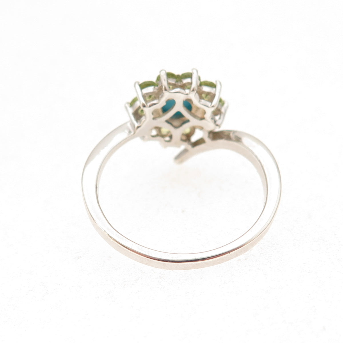 Chuck Clemency 925 Sterling Silver Real Turquoise Peridot Floral Ring Size 8.25