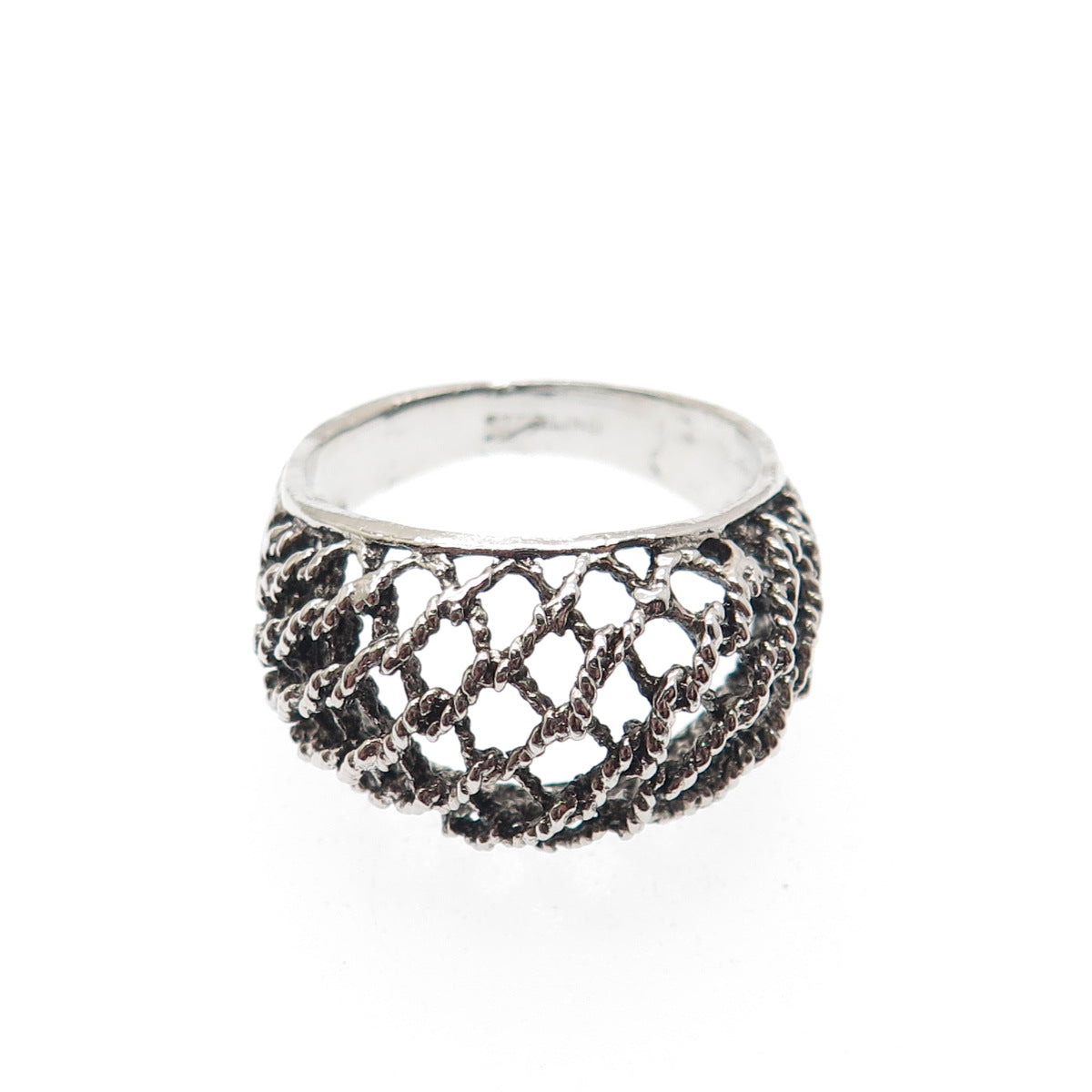 925 Sterling Silver Vintage Cage Dome Oxidized Ring Size 9