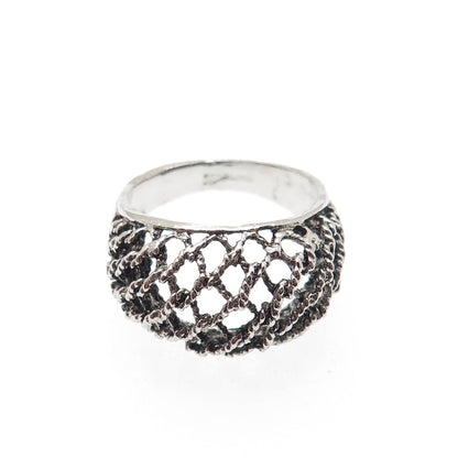925 Sterling Silver Vintage Cage Dome Oxidized Ring Size 9