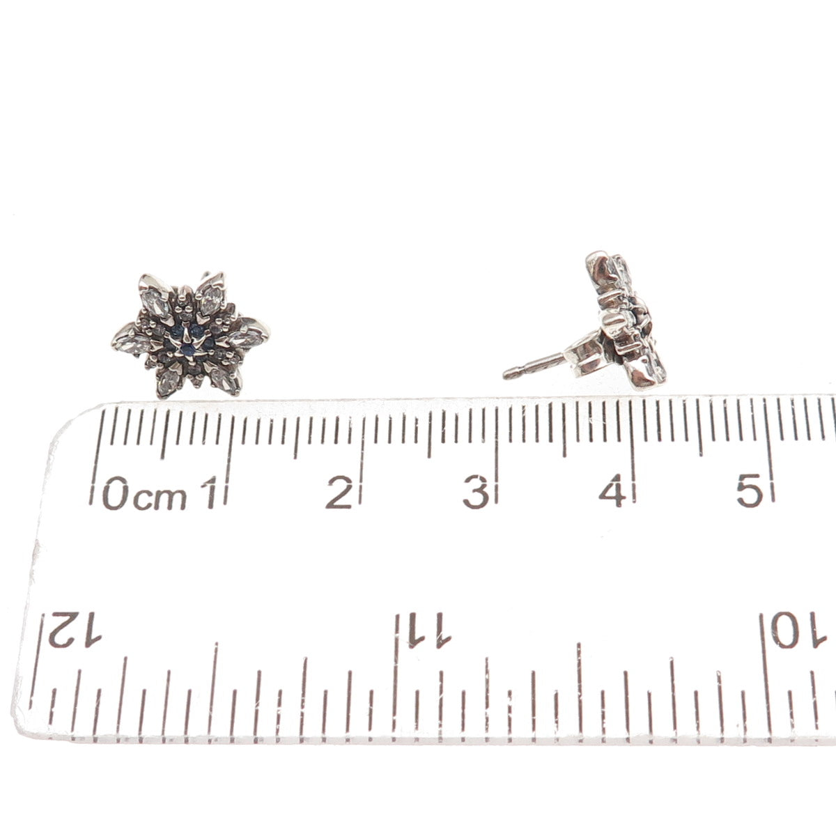 Pandora 925 Sterling Silver White & Blue C Z Sparkling Snowflake Stud Earrings