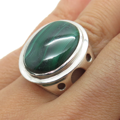 925 Sterling Silver Vintage Real Cabochon Malachite Cave Ring Size 6.25
