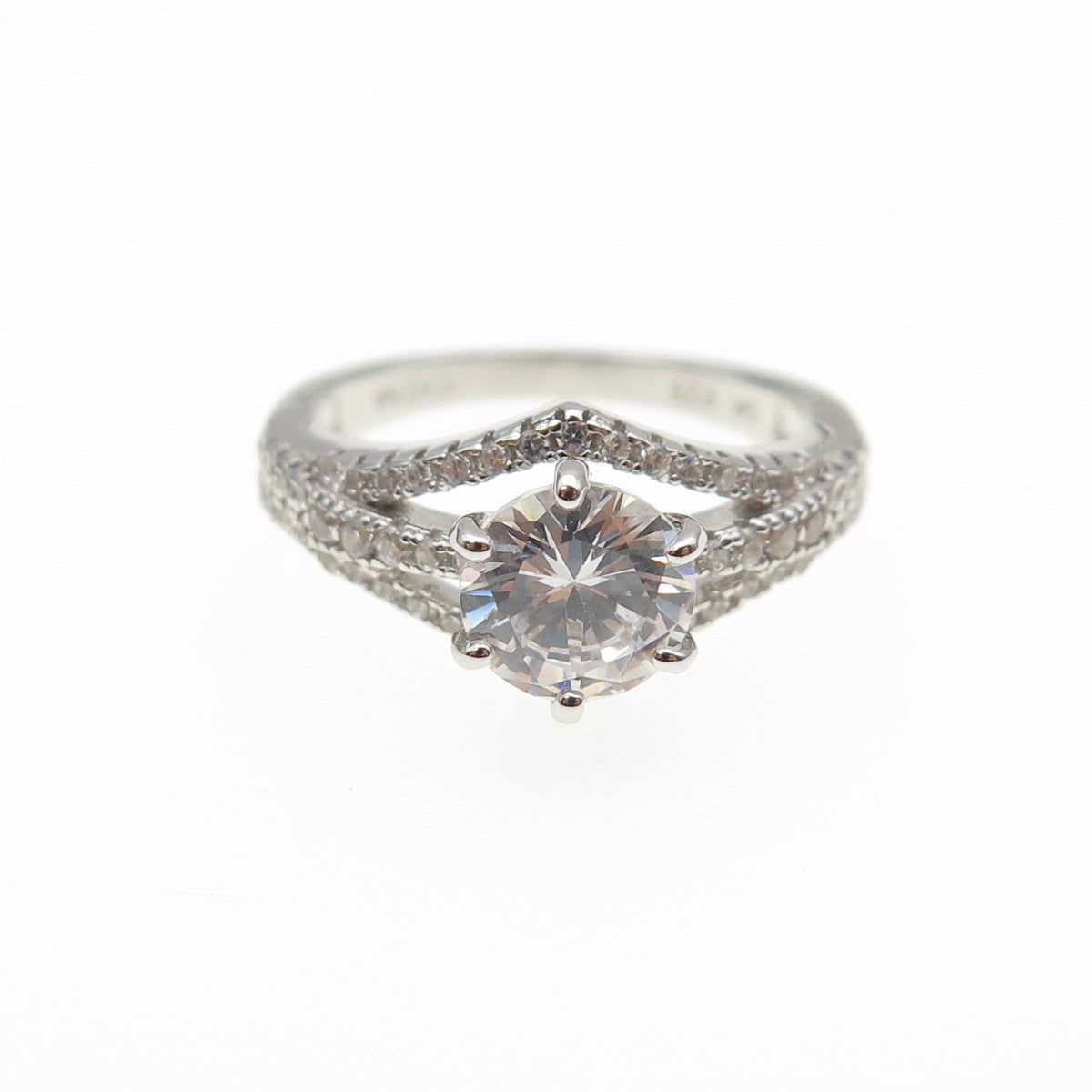 925 Sterling Silver Round-Cut C Z Engagement Ring Size 5.25