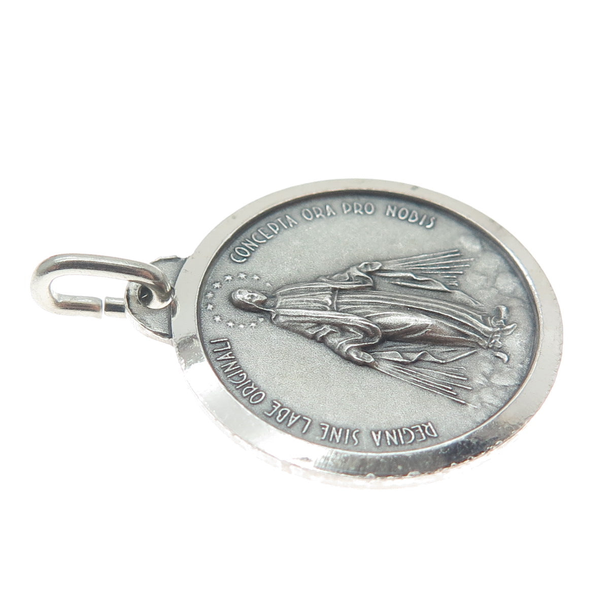 800 Silver Vintage St. Regina Medal Religious Oxidized Charm Pendant