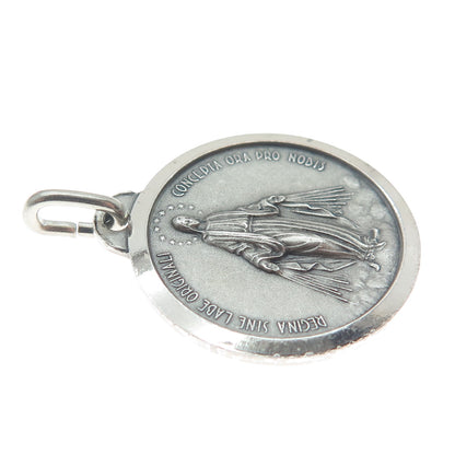 800 Silver Vintage St. Regina Medal Religious Oxidized Charm Pendant