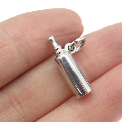 925 Sterling Silver Antique Art Deco Baby Bottle Minimalist 3D Charm Pendant