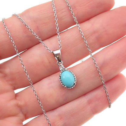925 Sterling Silver Real Turquoise & White Topaz Cable Chain Necklace 18"