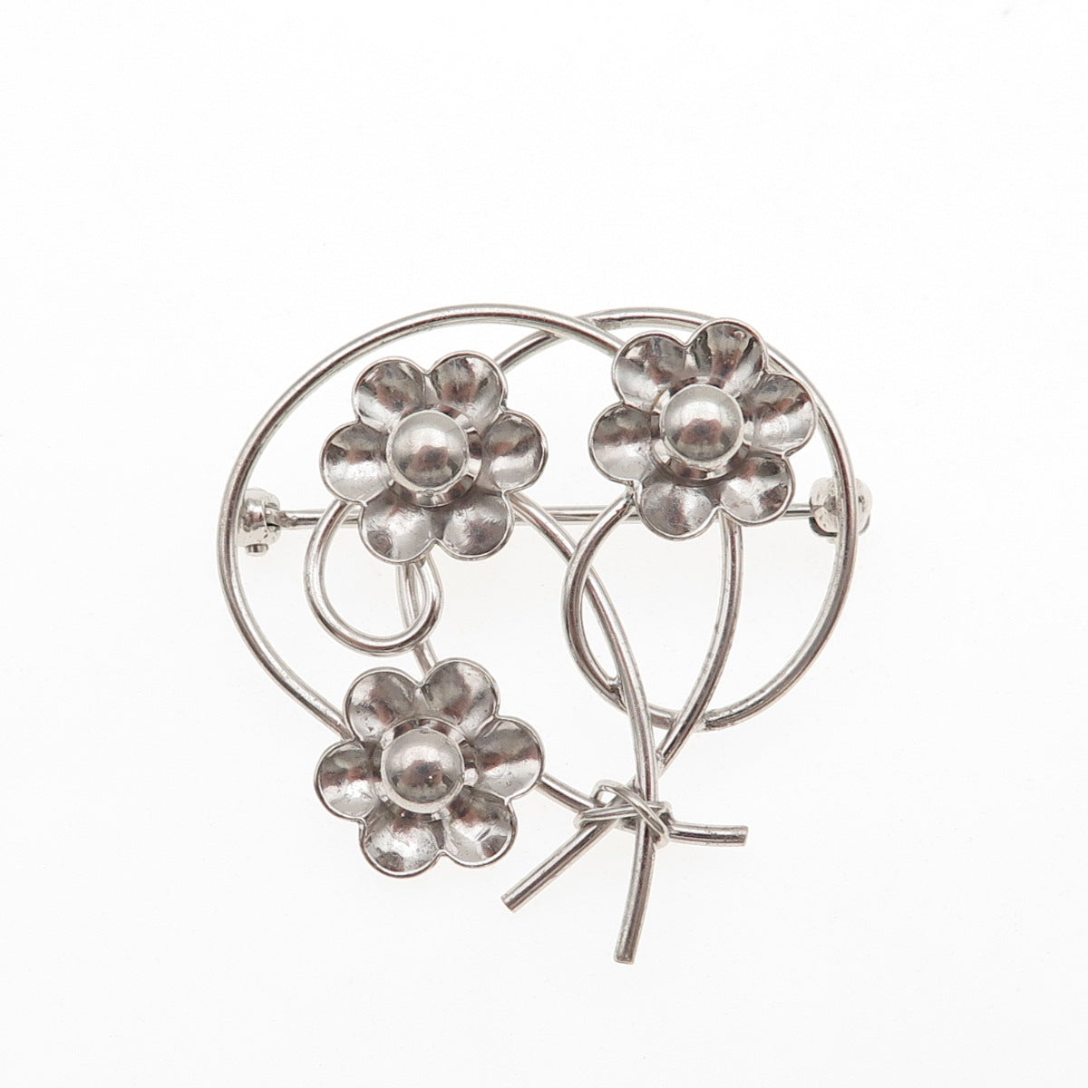 WRE W.E. Richards 925 Sterling Silver Vintage Flower Pin Brooch