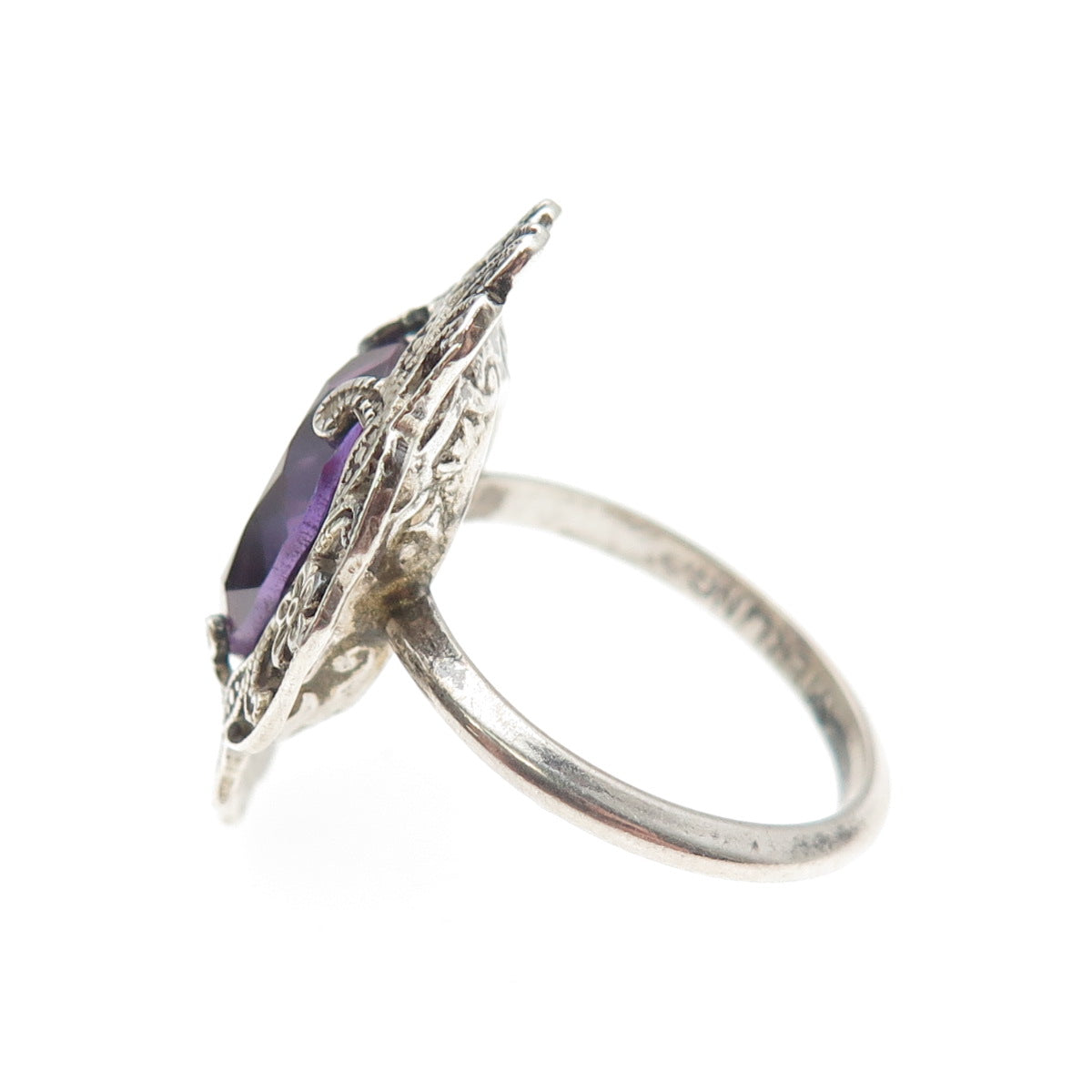 925 Sterling Silver Antique Art Deco Lab-Created Peacock Sapphire Ring Size 5
