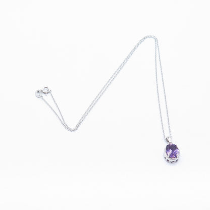 925 Sterling Silver Amethyst-Tone C Z Pendant Rolo Chain Necklace 18"