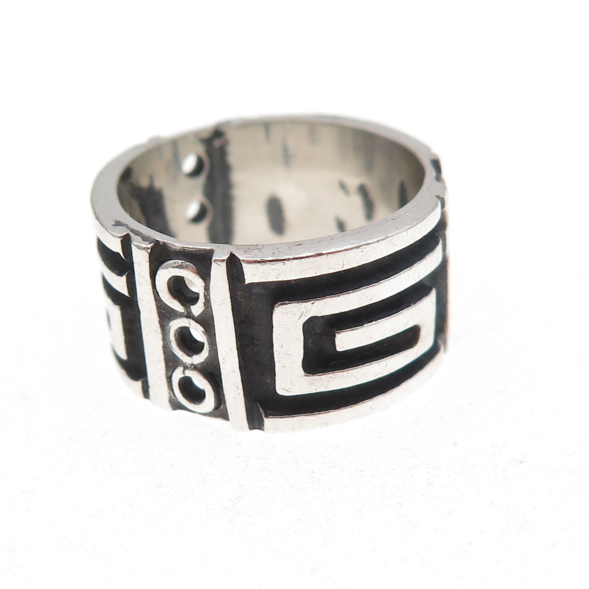925 Sterling Silver Vintage Mexico Spiral Oxidized Band Ring Size 7.25