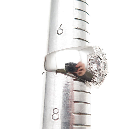925 Sterling Silver Round-Cut C Z Honey Comb Ring Size 7