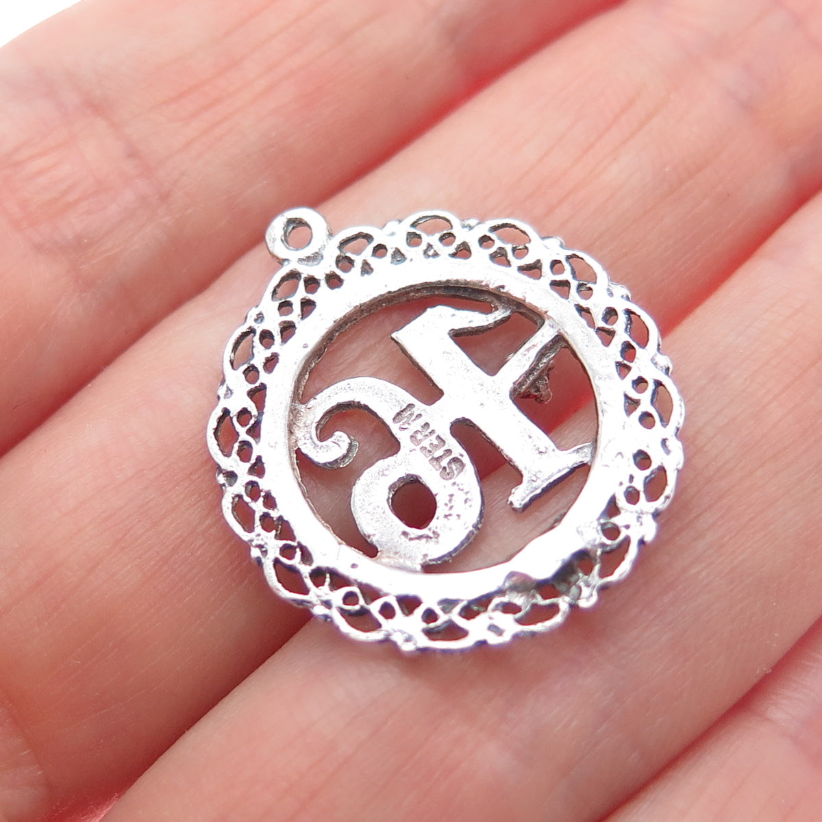 925 Sterling Silver Vintage Real Red Garnet Sweet 16 Charm Pendant
