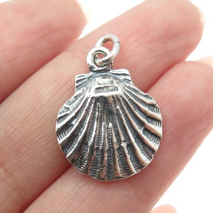 925 Sterling Silver Vintage Seashell Oxidized Charm Pendant