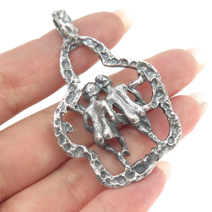 925 Sterling Silver Vintage Naked Couple Erotic Scene Oxidized Pendant