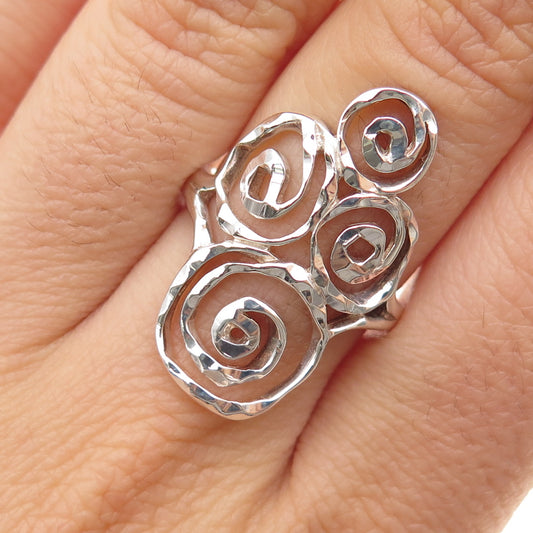 925 Sterling Silver Vintage Modernist Spiral Ring Size 7.25