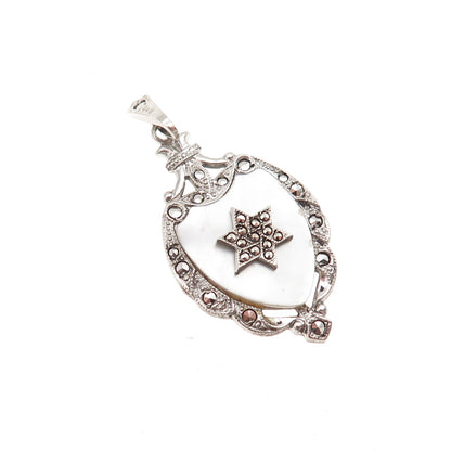 Theda Sterling Antique Art Deco Real MOP & Marcasite Star of David Charm Pendant