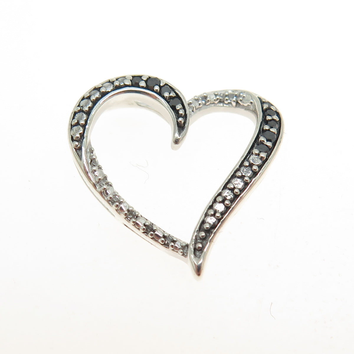 JANE SEYMOUR 925 Sterling Silver Real Black & White Diamond Heart Slide Pendant