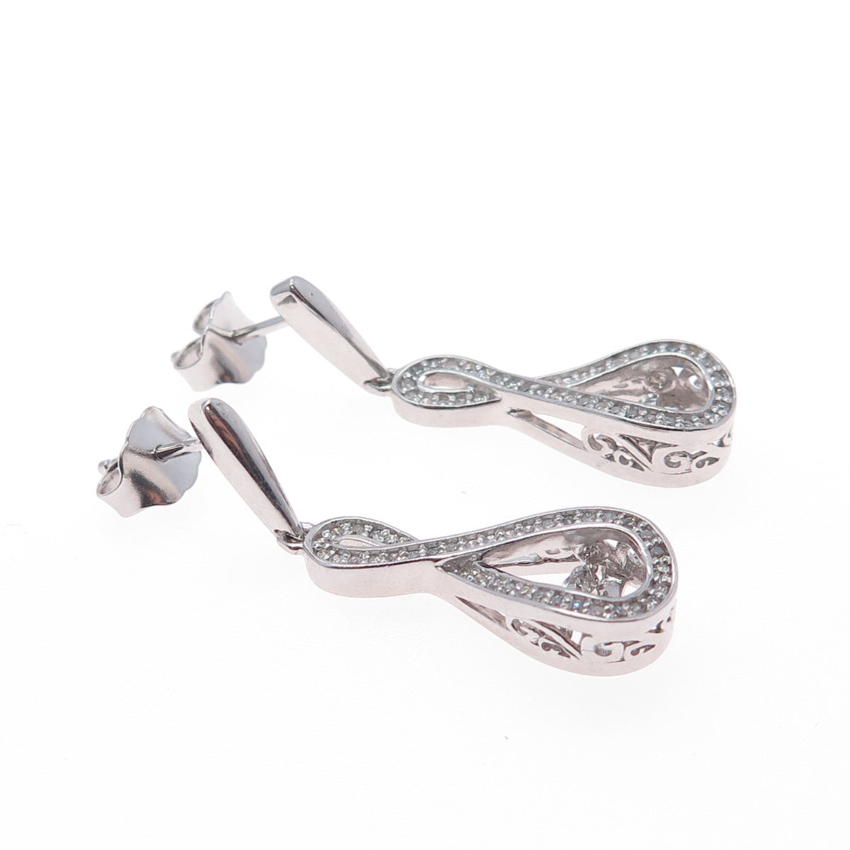 925 Sterling Silver Real Round-Cut Diamond Infinity Dangle Earrings