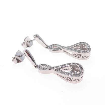 925 Sterling Silver Real Round-Cut Diamond Infinity Dangle Earrings