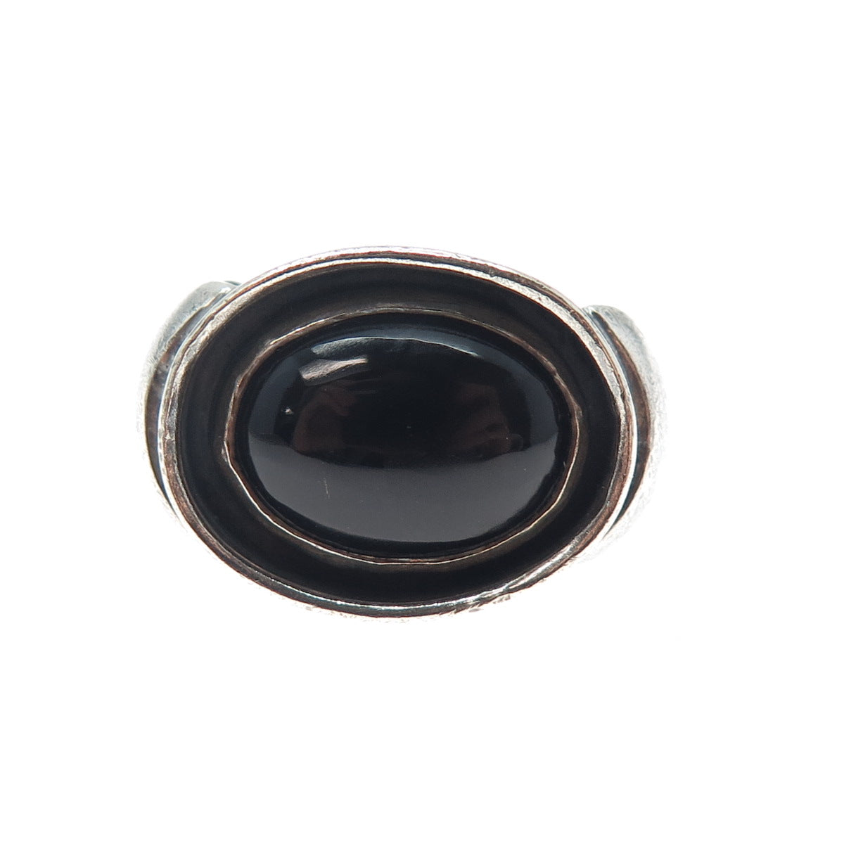 925 Sterling Silver Vintage Real Black Onyx Modernist Oxidized Ring Size 6.5