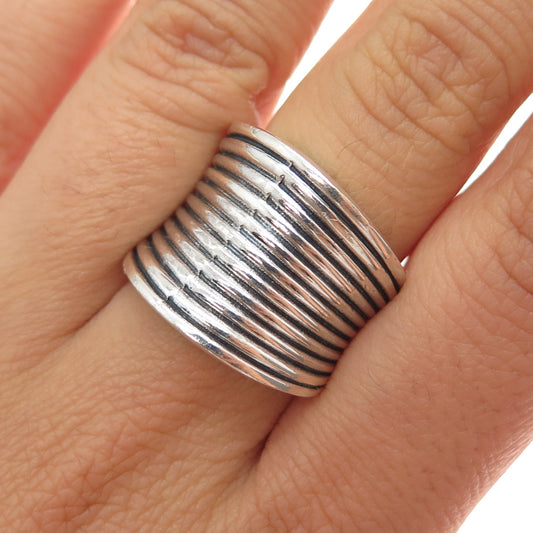 925 Sterling Silver Vintage Modernist Multi-Row Oxidized Ring Size 7