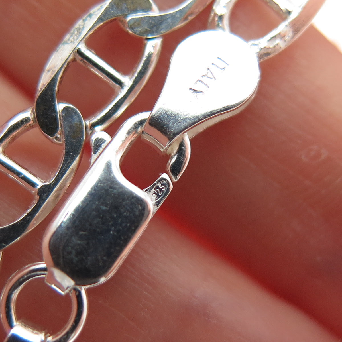 P. LUX 925 Sterling Silver Vintage Italy Anchor Mariner Chain Necklace 24"