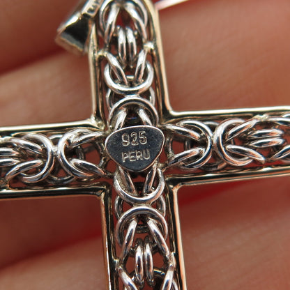 14K Gold 925 Sterling Silver Vintage Peru Byzantine Cross Charm Pendant