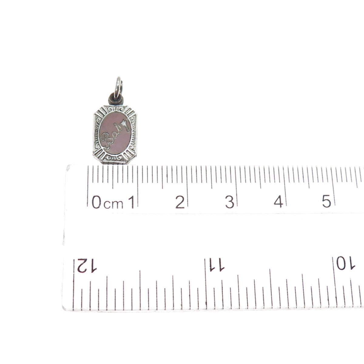 925 Sterling Silver Antique Enamel St. Mary Religious Baby Slide Mini Pendant