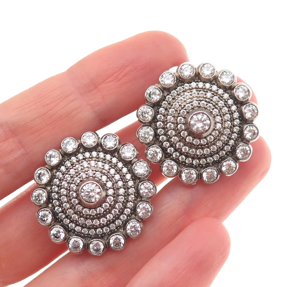 925 Sterling Silver Round-Cut C Z Sparkle Earrings