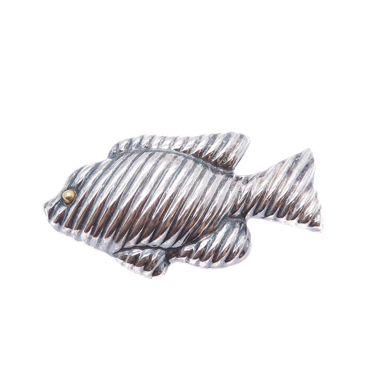 925 Sterling Silver Vintage Mexico Modernist Fish Oxidized Pin Brooch / Pendant