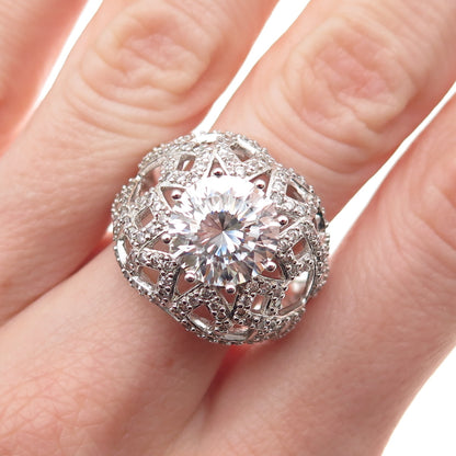 925 Sterling Silver Round-Cut C Z Sparkle Dome Ring Size 10