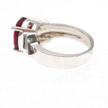 925 Sterling Silver Vintage Oval-Cut Pink C Z Modernist Ring Size 7