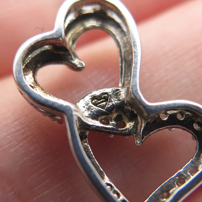 925 Sterling Silver Real Diamond Double Heart Minimalist Slide Pendant