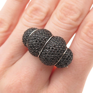 925 Sterling Silver Real Black Spinel & Moonstone Cocoon Ring Size 6.25