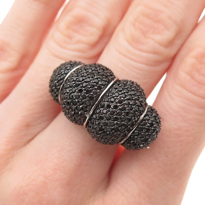 925 Sterling Silver Real Black Spinel & Moonstone Cocoon Ring Size 6.25