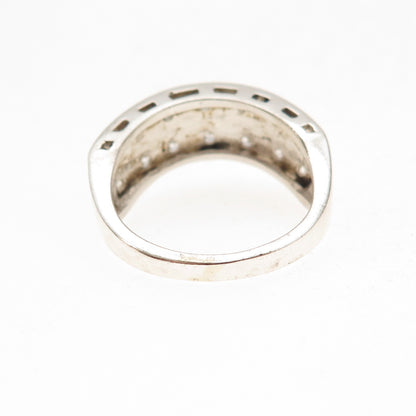 925 Sterling Silver Vintage Round-Cut C Z Wavy Ring Size 7.25