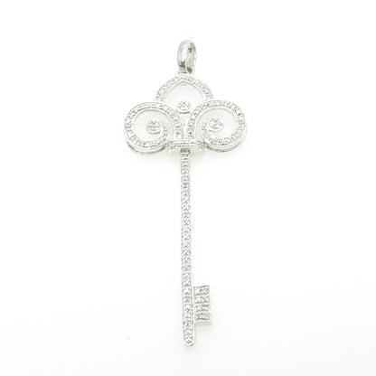 JANE SEYMOUR 925 Sterling Silver Real White Diamond Fleur de Lis Key Pendant