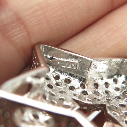 925 Sterling Silver White C Z Cluster Open Star Slide Pendant