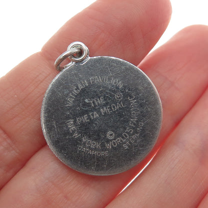 CATAMORE Sterling Silver Vintage NY World's Fair La Pieta Medal Charm Pendant
